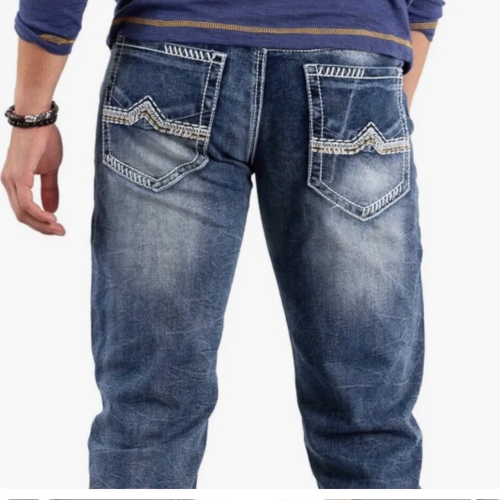 True Luck Men’s Straight Classic Stretch Blue Denim Jeans Size 34x32